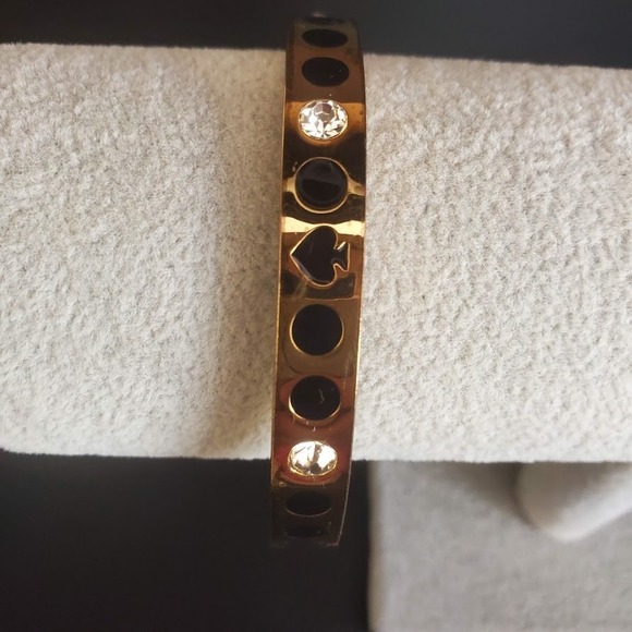 Kate Spade Spot the Spade Bangle Gold Plated Black Enamel and Crystal Accents - Picture 6 of 8
